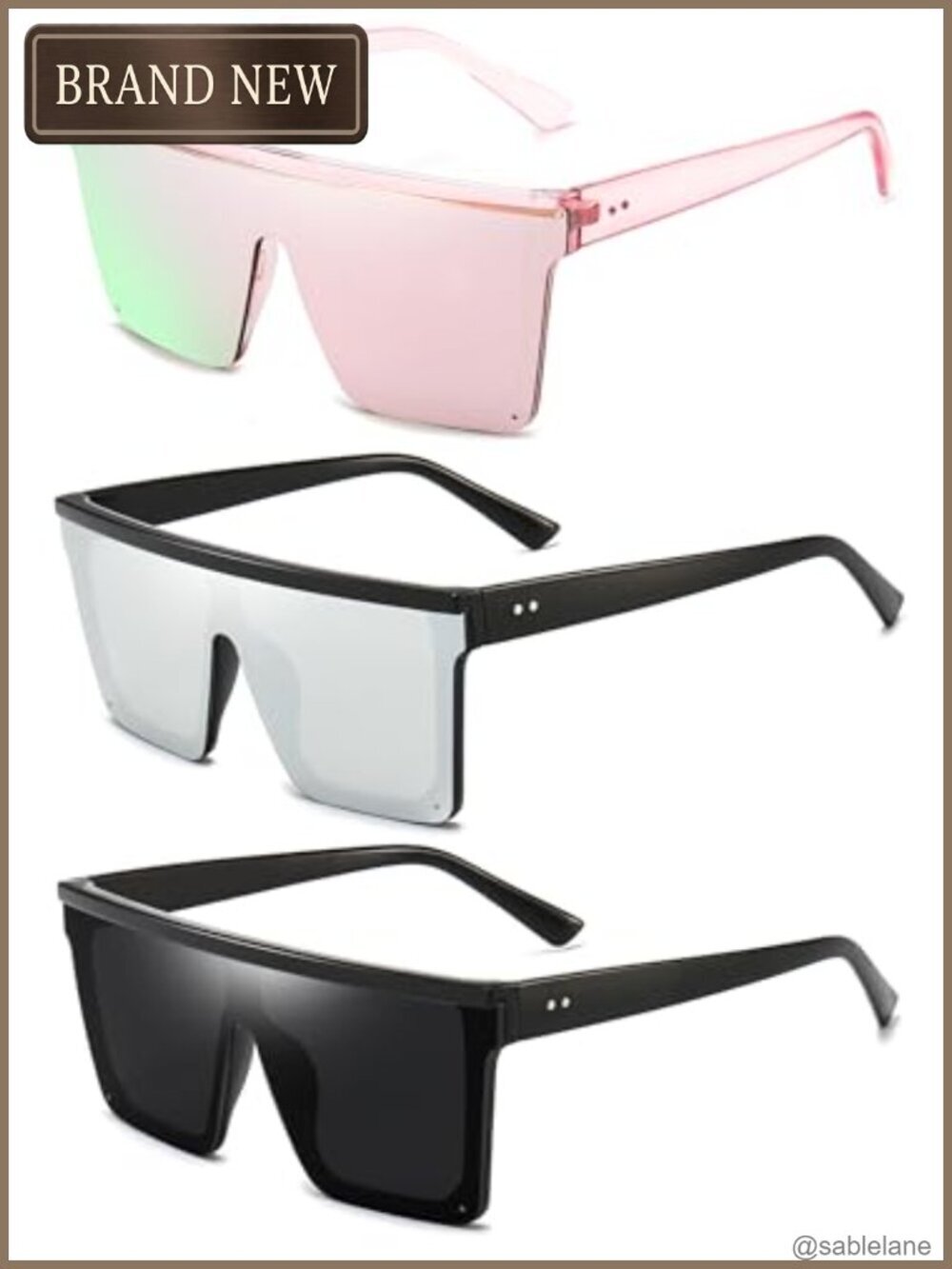 Oversized Square Sunglasses UV400 Protection Flat Top Black Frame